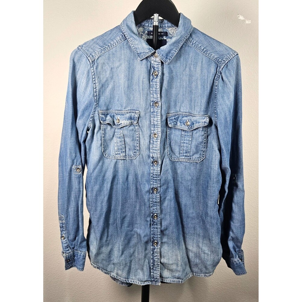 American Eagle Boyfriend‎ Fit Chambray Shirt Womens Medium Lyocell Denim Blue